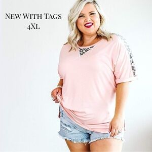 NWT Glitzy Girlz Official Girl Curvy Top Peach and Leopard Shirt 4XL